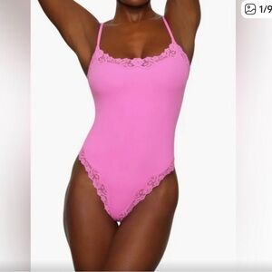 SKIMS Vibrant Pink Lace Bodysuit